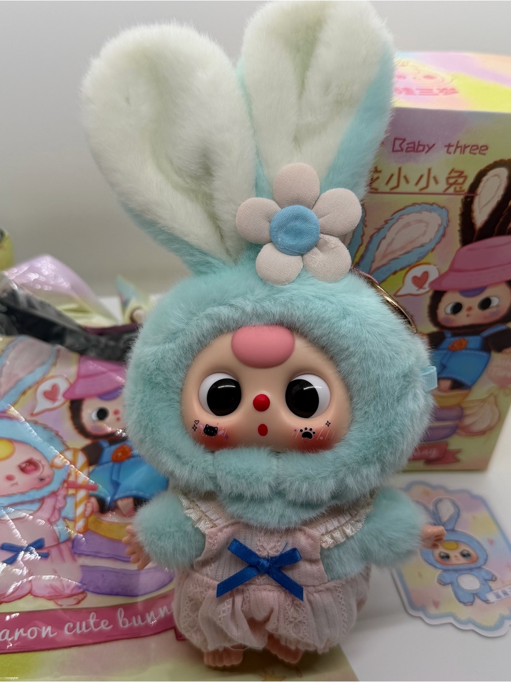 Baby‎ Three Macaron Cute Bunny Confirmed Blue Rabbit Plush Pendant Keychain